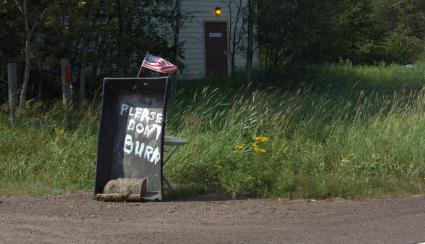 Sign in Finland along Highway 1 during the Greenwood Fire. Photo by Joe Friedrichs