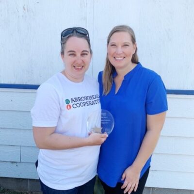 Sara McManus and Amanda Groethe received recognition for their work on the co-op newsletter. Photo by Arrowhead Cooperative