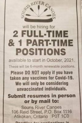 Souris River classified ad from Sept. 1, 2021. Submitted photo