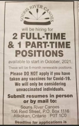 Souris River classified ad from Sept. 1, 2021. Submitted photo