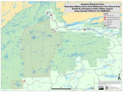 BWCA area that remains closed is in red as of Sept. 11. Image courtesy of US Forest Service