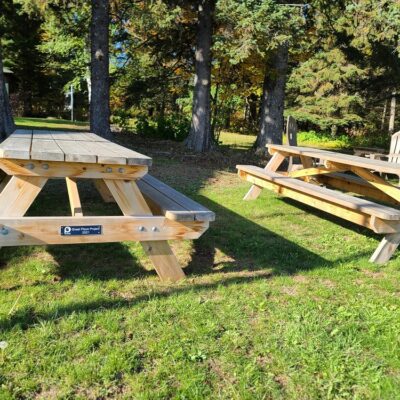 Another 2021 Great Place Project, picnic benches for residents and visitors at the Clearview complex in Lutsen