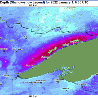 Modeled Snow Depth for 2022 as of Jan.1