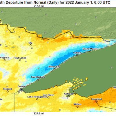 Modeled Snow Depth Departure from Normal (Daily) for 2022