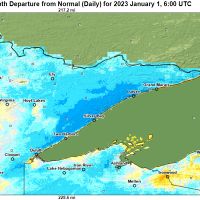 Modeled Snow Depth Departure from Normal (Daily) for 2023