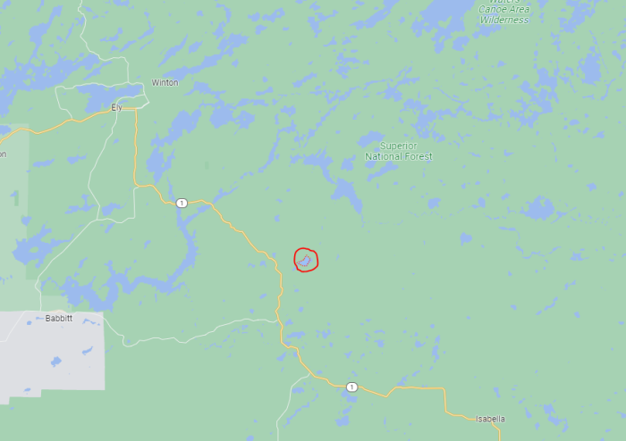 Small wildfire burning 15 miles SE of Ely in Superior National Forest