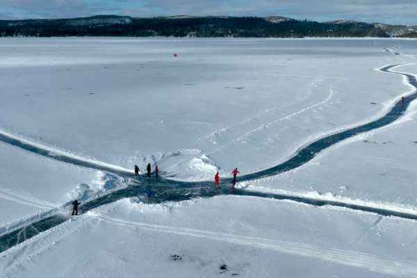 Intersection of Ice Skate Track loops from multiple directions outside Gunflint Lodge on Gunflint Lake