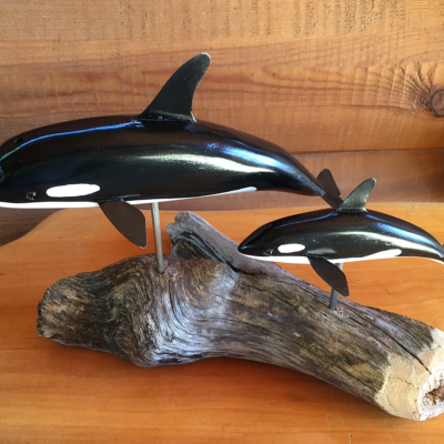 Orca whale stone carvings