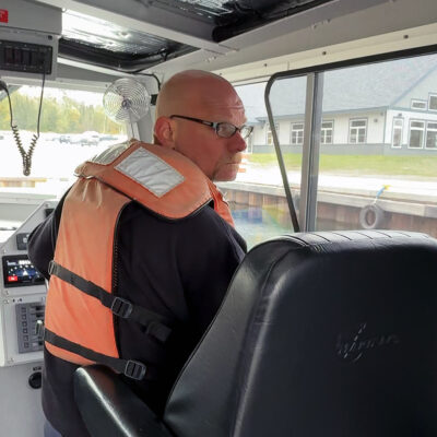 Seth Moore backing out of the marina