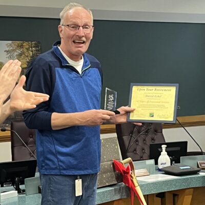 David Eckel with his Most Dedicated Employee award