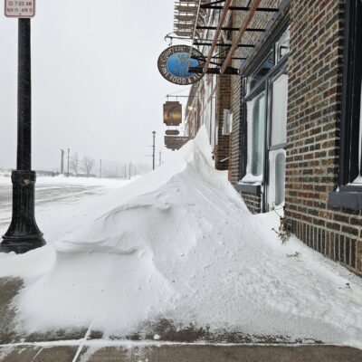 Snow drift out front of The Gunflint Tavern