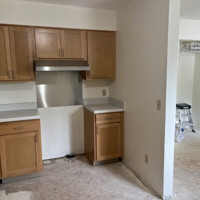 Completed kitchen cabinet installation in a vacant unit. Photo by Kirsten Wisniewski
