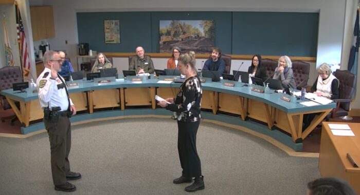 Commissioners recognize Sheriff Pat Eliasen as retirement nears, swears in Ben Hallberg as interim sheriff