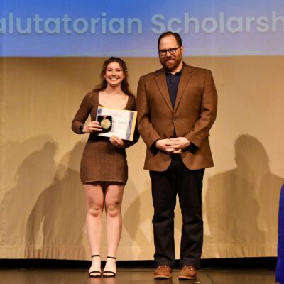 Salutatorian Mary June Wharton and Principal Josh Belanger. Photo by Michael McHugh
