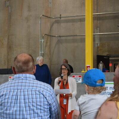 County Administrator Kristen Trebil-Halbersma
speaking during the ribbon cutting ceremony