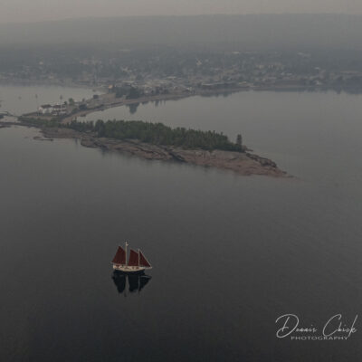 Smokey skies over the Grand Marais harbor 
