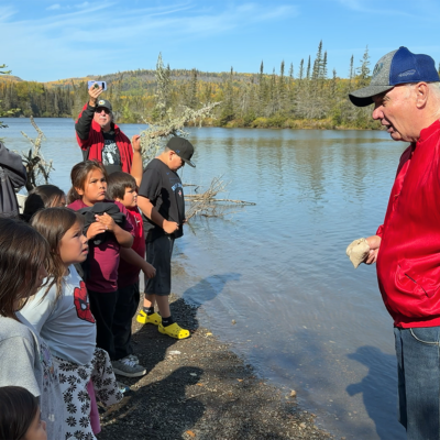 Tribal elder Billy Blackwell talks to students